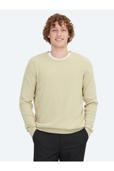 Kip Oil Green Crew Neck Jacquard Knit Sweater