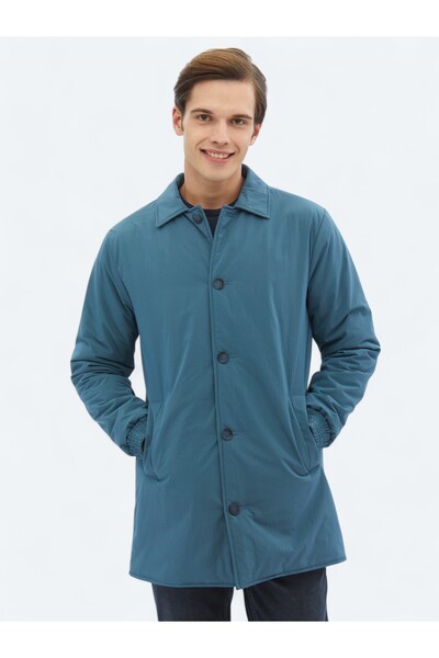 Kip Mint Regular Fit Baby Collar Casual Woven Top Coat