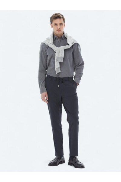 Kip Navy Knitted Jogging Fit Casual Trousers