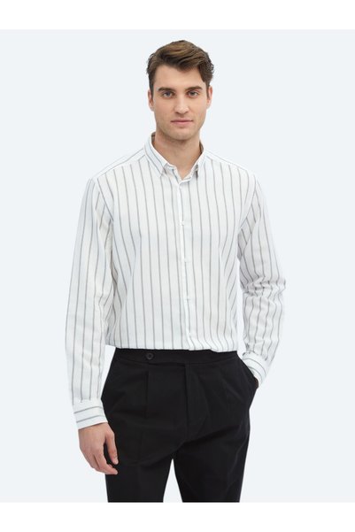 Kip Brown Striped Regular Fit Long Woven Casual 100% Cotton Shirt