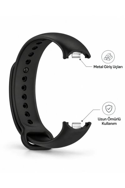 Dexmon Xiaomi Mi Band 8 Mi Band 9 Mi Band 10 Uyumlu Silikon Kordon Kayış Metal Pimli