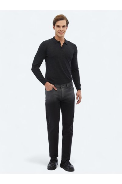 Kip Siyah Slim Fit Çevre Dostu Denim Pamuk Karışımlı Pantolon
