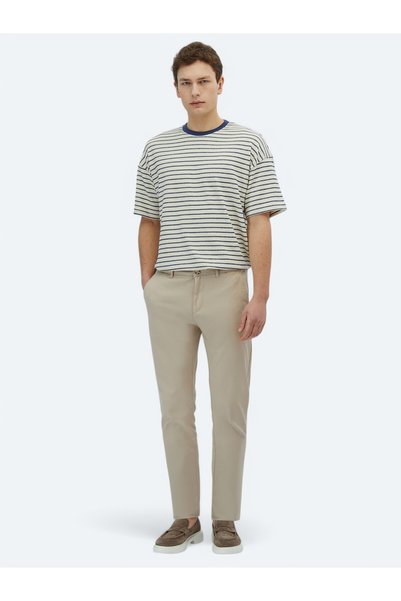 Kip Beige Woven Regular Fit Casual Cotton Blended Trousers