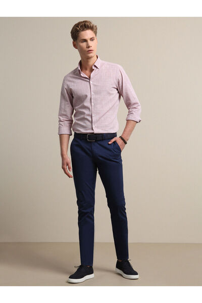 Kip Night Blue Straight Woven Regular Fit Casual Cotton Blended Pants