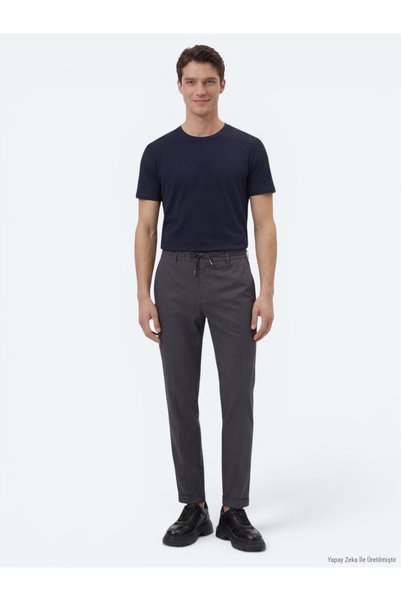 Kip Dark Gray Plain Woven Jogging Fit Casual Cotton Blended Trousers