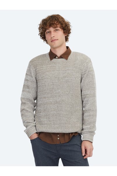 Kip Mink Crew Neck Patterned Cotton Blended Sweater Sweater