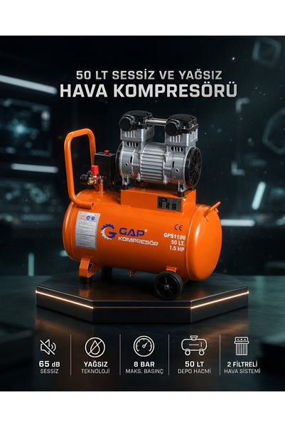 GAP KOMPRESÖR Hava Kompresörü Sessiz ve Yağsız 50 Lt 1.5 Hp