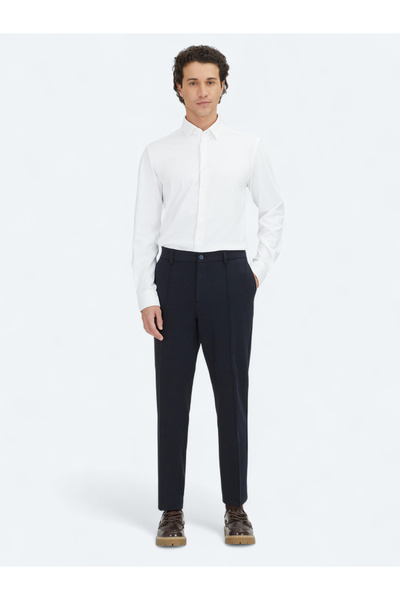 Kip Navy Blue Woven Jogging Fit Casual Cotton Blend Trousers