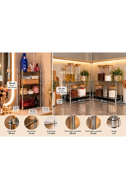 Store 4 Katlı Modüler Metal Raf ve Düzenleyici - 2+2 Ayrı Kullanım