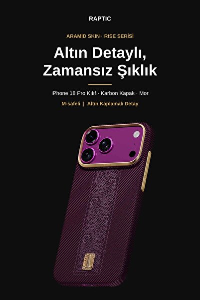 Raptic iPhone 18 Pro Kılıf M-safeli Aramid Skin Rise Serisi 24 Ayar Altın Kap...