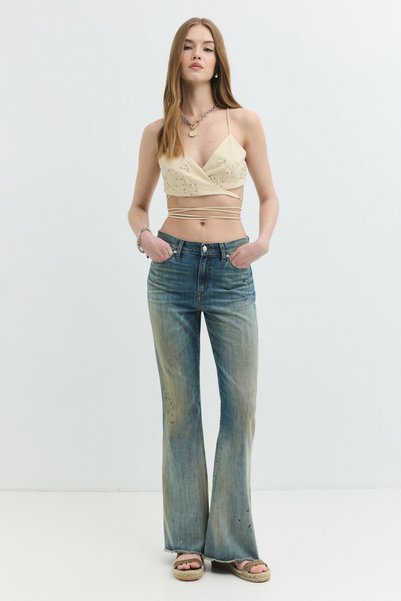Denim Trip Slim Flare Fit Vintage Açık İndigo Kadın Jean Pantolon
