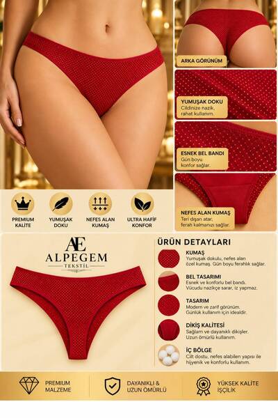 Alpegem Tekstil ALPEGEM Geometrik jakarlı klasik kırmızı bikini altı
