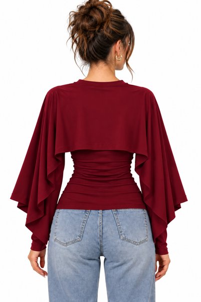 meren like your style White Women's Blouse with an Elegant Cape Detail, Drawstring Waist Design, and Stylish Silhouette; an Ideal Choice for Everyday Outfits and Special Events.