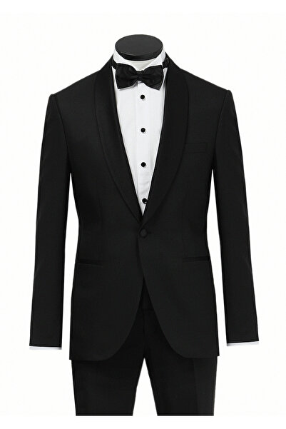 Ramsey Black Micro Modern Fit Shawl Collar Woven Tuxedo Suit