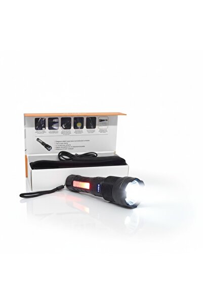 Mustran Şarjlı Taktik El Feneri – Zoom Odak 6 Mod Lazer LED + COB | SOS Flaşörlü | Kemer & Palaska Klipsli Kılıflı | Polis Asker Bekçi Güvenlik Devriye Feneri Kutulu