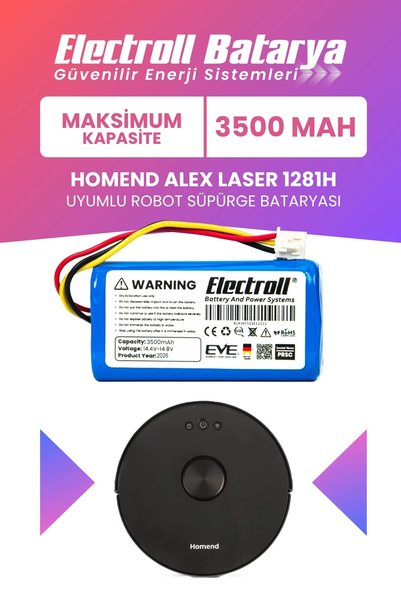 ELECTROLL Homend Alex Laser 1281h Uyumlu Batarya (MAKSİMUM KAPASİTE) 3500mah ...