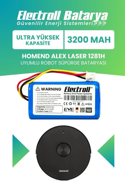 ELECTROLL Homend Alex Laser 1282h Uyumlu Batarya (YÜKSEK KAPASİTE) 3200mah Pi...