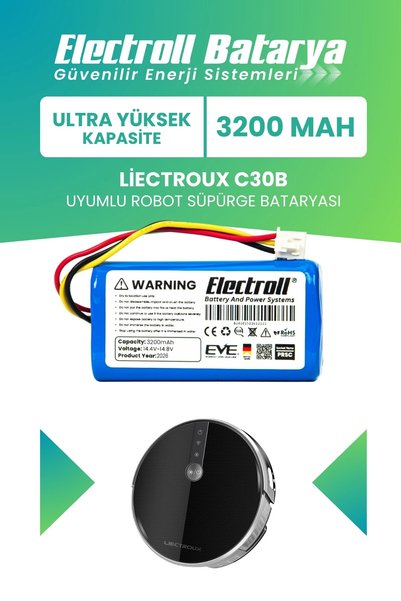 ELECTROLL Liectroux C30B Uyumlu Batarya (ULTRA YÜKSEK KAPASİTE) 3200mah Pil R...