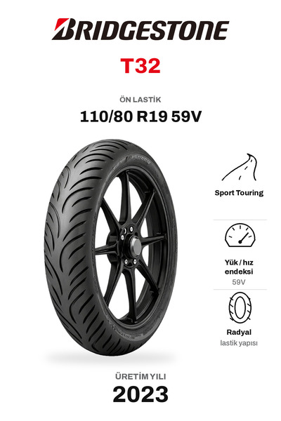 Bridgestone 110/80 R19M/C 059V T32FZ Motosiklet Lastiği Üretim Yılı 2023