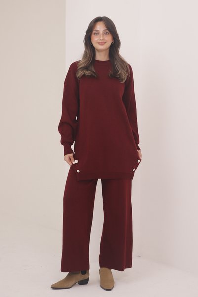 Balenbi Women's Knitwear Fabric Button Detailed 2-Piece Knitwear Set 8576 Cla...