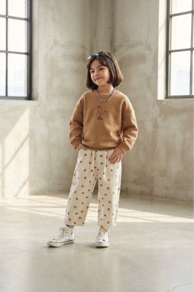 Genel Markalar Unisex Tavuk Nakışlı Bisiklet Yaka Oversize Çocuk Sweatshirt -...