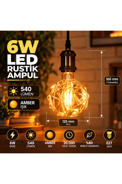 repplam Kristal Rustik Ampul Rustik Edison Ampul