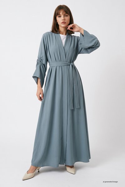 InStyle Abaya mentă cu șnur la mâneci și șnur la talie