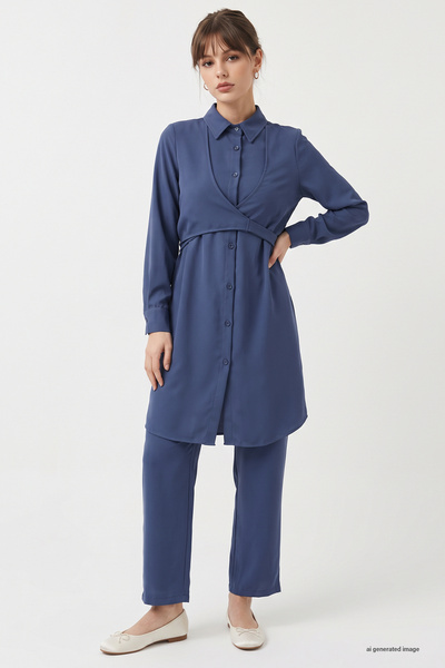 InStyle Μπροστινή Γραβάτα Διπλό Σετ - Navy Blue