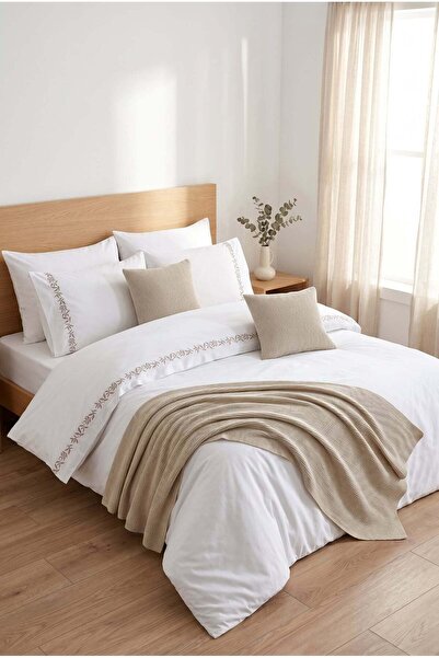 Minelya Home Collection طقم غطاء لحاف مزدوج من القطن باللون البيج مكون من 9 ق...
