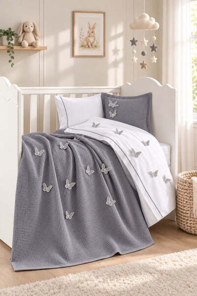 Minelya Home Collection 5 Piece 100% Cotton 3D Butterfly Patterned Baby Duvet...
