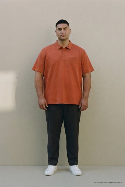 Maccali Tricou roșu de bază cu guler polo pentru bărbați, cu buzunare mari