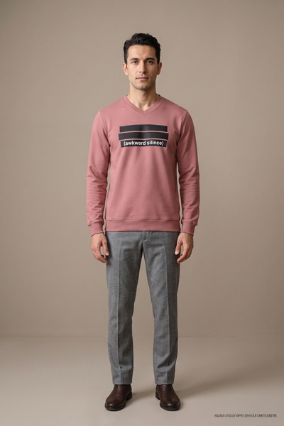 Maccali Men's Seasonal Crew Neck Loose Powder Printed Sweatshirt
