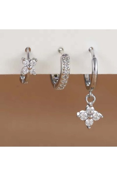 Choice 3Pcs Set Silver White 3 Pcs Trendy Stainless Steel Flower Drop Earring...