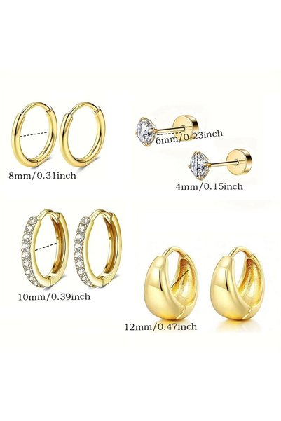 Choice 8Pcs-Gold 8Pcs Dainty Gold Hypoallergenic Thick Hoop Stud Earring, Sil...
