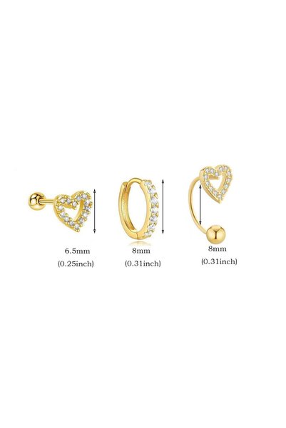 Choice Style 1 3Pcs Stainless Steel Zircon Heart Tiny Hoop Earrings Set For W...