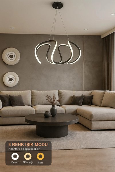 Elektroyou Petra Siyah 3 Renk Ledli Sarkık Ledli Avize Modern Led Avize-Büyük...