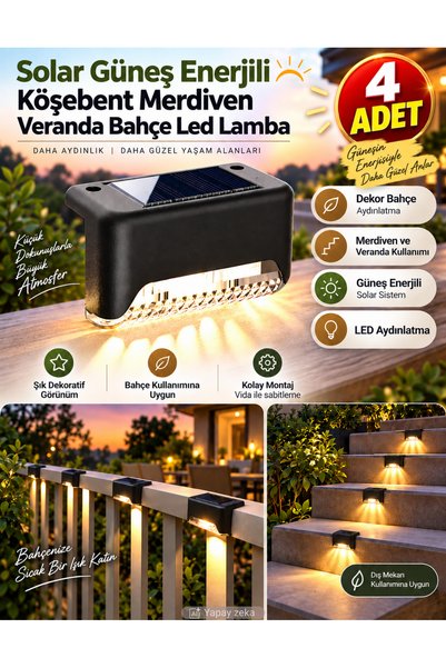 Unichrome 4 Adet L Solar Led Güneş Enerjili Su Geçirmez Köşebent Led Işık Mer...