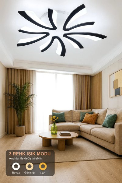 Elektroyou MS59005-5 Modern 3 Renk Ledli Plafonyer Siyah Lüks 5'Lİ Ledli Avize