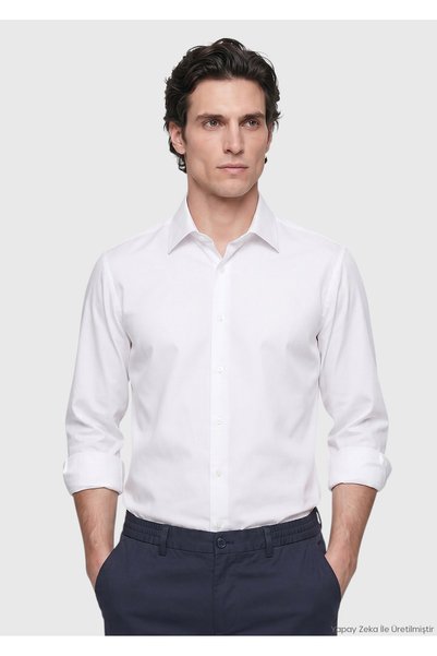 Ramsey White Plain Regular Fit Long Classic Shirt