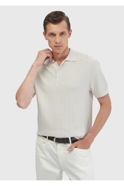 Ramsey Tricotaj jacquard cu gât polo de piatră