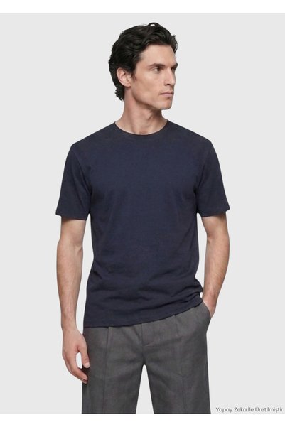 Ramsey Μπλουζάκι Navy Blue απλό βαμβακερό μείγμα