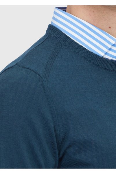 Ramsey Pulover din tricot din amestec de lână cu gât rotund Petrol