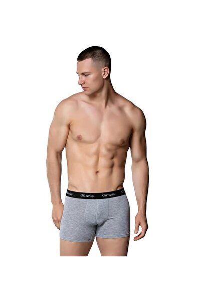 GÜMÜŞ Men's Silver Colored Lycra Sports Boxers - 6 Pieces 3074