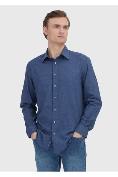 Ramsey Indigo Casual Fit Long Woven Casual 100% Cotton Shirt
