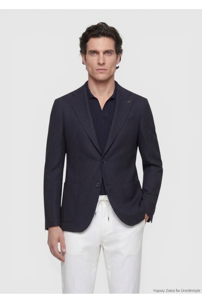 Ramsey Lacivert Zeroweight Slim Fit Yün Karışımlı Ceket