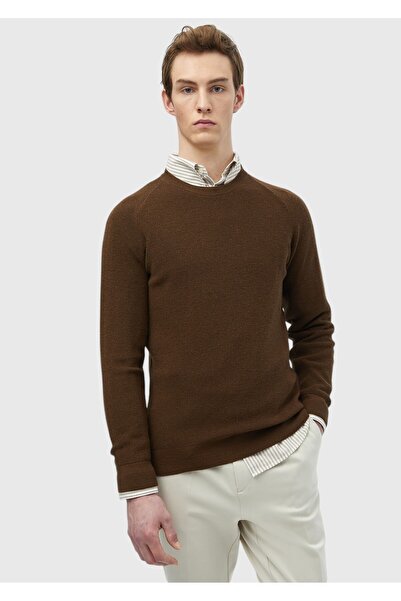 Ramsey Cinnamon Crew Neck Jacquard Wool Blend Sweater