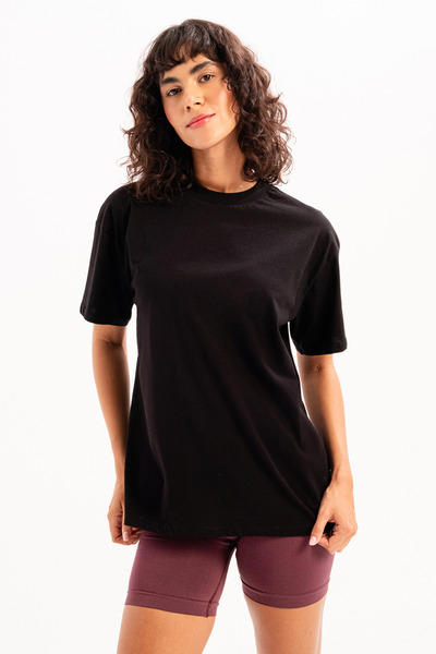 JUSTEVER 100% Βαμβάκι Oversize Εφαρμογή Στρογγυλή Λαιμόκοψη Μαύρο Γυναικείο T...