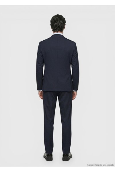 Ramsey Koyu Lacivert Düz Zeroweight Slim Fit Yün Karışımlı Takım Elbise
