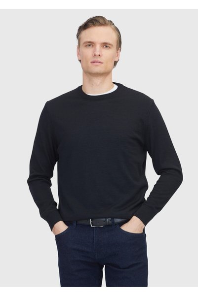 Ramsey Pulover din tricotaje din amestec de lână, negru, cu guler rotund