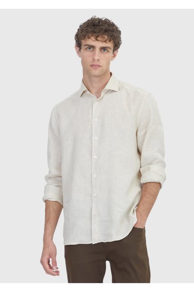 Ramsey Cămașă casual lungă, țesută, 100% in, bej deschis